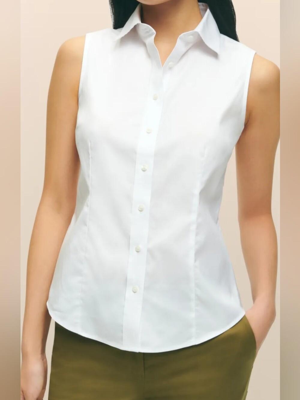 Brooks Brothers Fitted Supima  Shirt 14 Womens White Sleeveless  Iron Stretch
